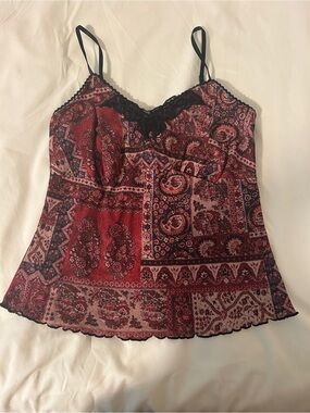 Bisou bisou Womens Red Paisley Lace-Trim Camisole